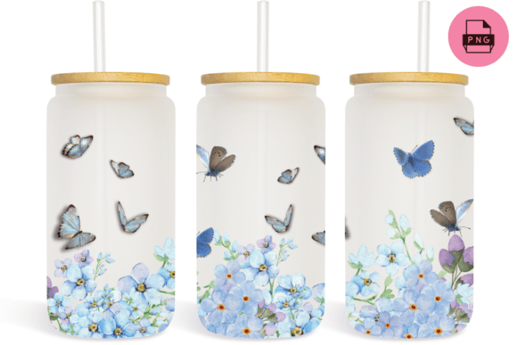 Blue Flowers Butterfly 16oz Glass Graphics Review