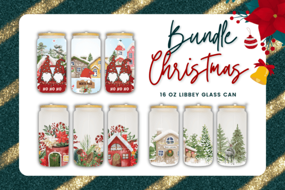Bundle Christmas 16 Oz Libbey Glass Can Graphics