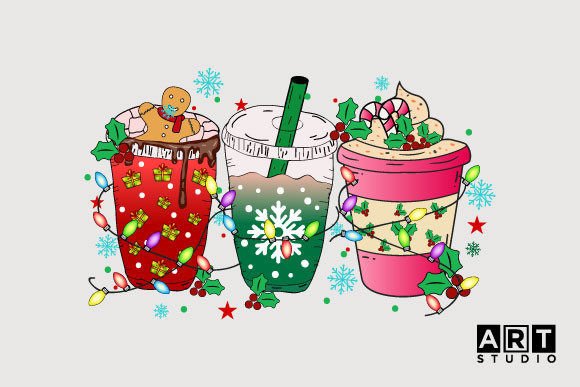 Christmas Coffe Cups Sublimation Graphics for Crafts