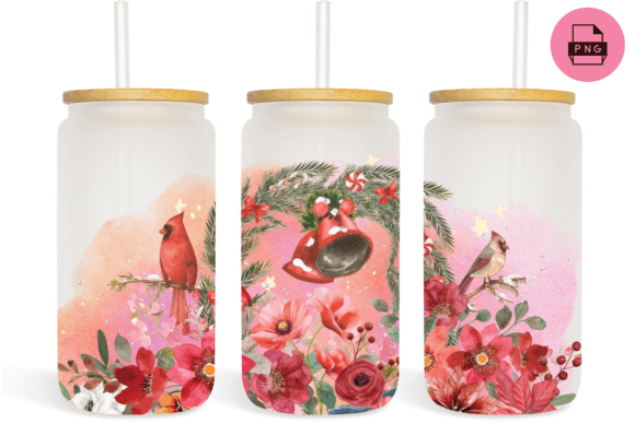 Flowers Christmas 16oz Glass Can: Graphics & Print Templates