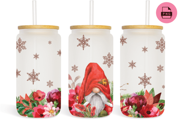 Flowers Watercolor Christmas 16oz Libbey: Print & Graphics
