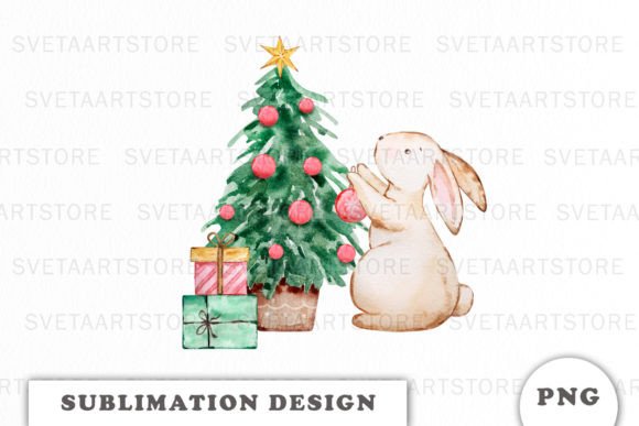Watercolor 1st Christmas Rabbit PNG: Graphics for Crafts