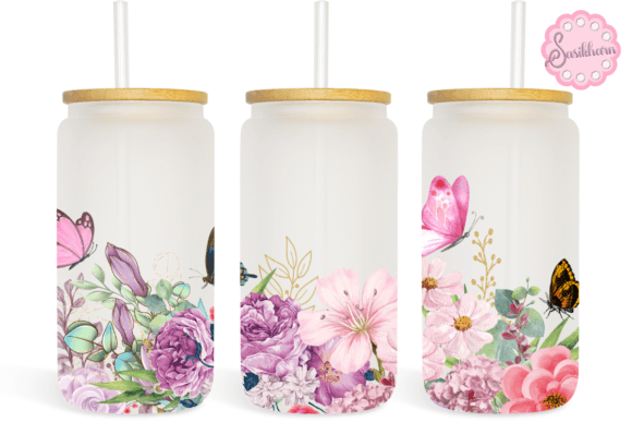 Watercolor Flowers Butterfly Libbey Can Graphics